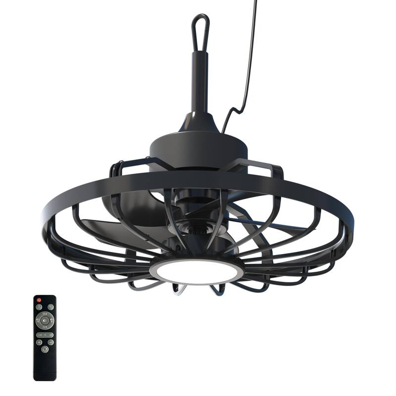 20" Outdoor Ceiling Fan with Light, 6-Speed Reversible Motor, Waterproof Caged Fan for Patio, Gazebo, Kitchen. - Black