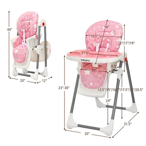 dimension image slide 4 of 10, Babyjoy Folding High Chair Baby Dining Chair with 6-Level Height - See Details