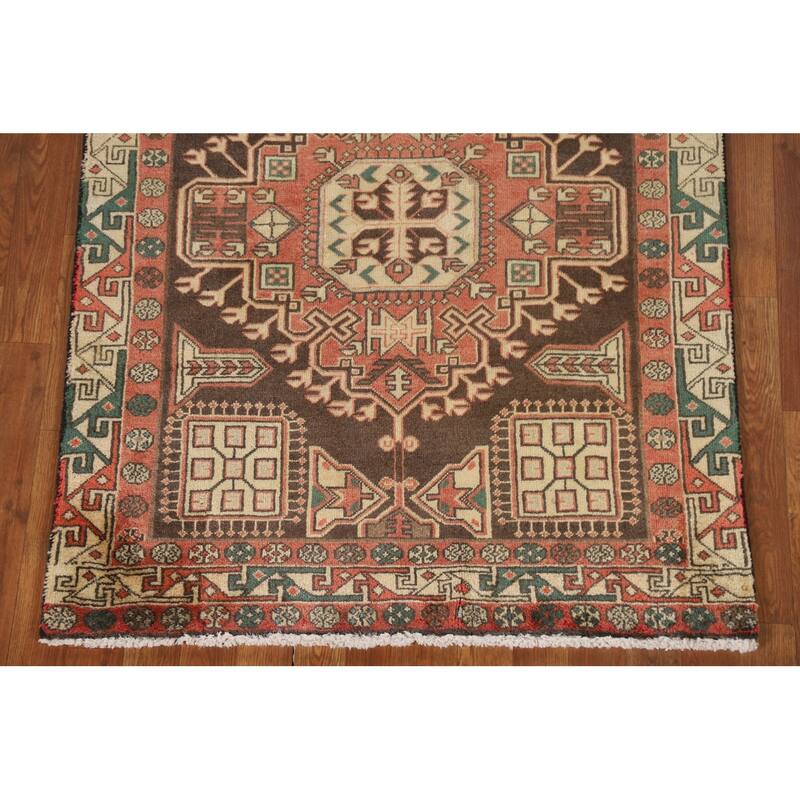 Ardebil Persian Vintage Runner Rug Hand-Knotted Wool Carpet - 3'7"x 10'7"