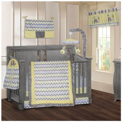 BabyFad Elephant ZigZag Yellow 9 piece Crib Bedding Set