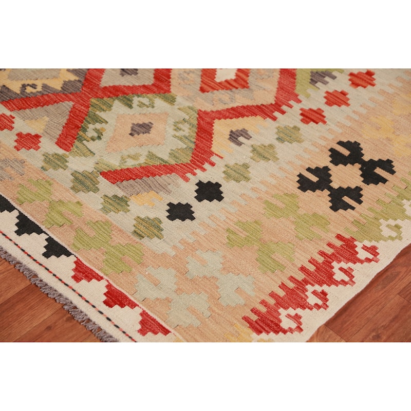 Geometric Kilim Oriental Area Rug Hand-Woven Tribal Wool Carpet - 8'0"x 11'3"