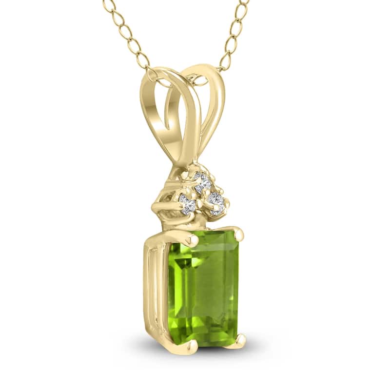 Marquee 14K Yellow Gold 7x5MM Emerald Shaped Peridot and Diamond Pendant