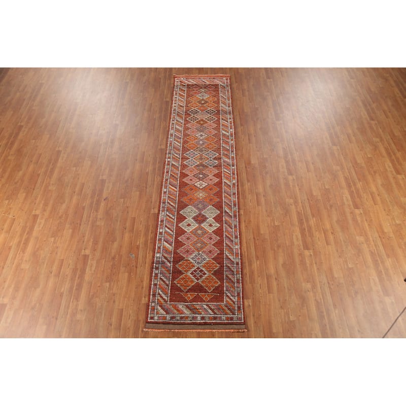 Oushak Turkish Vintage Runner Rug Foyer Hand-Knotted Wool Carpet - 2'11"x 12'9"