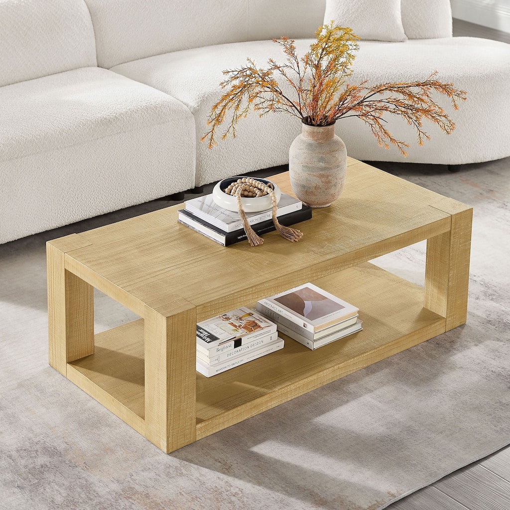 Modern Design 48 Inch Rectangular Coffee Table, 2-Tier MDF Rectangle Coffee Table for Living Room, Office