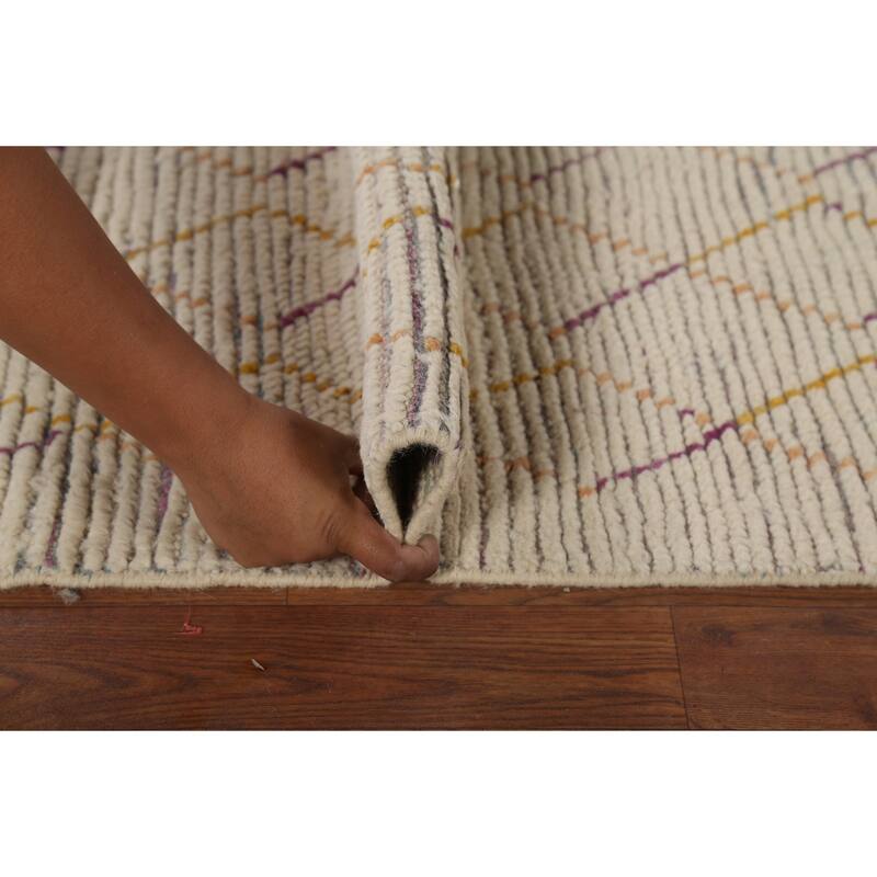 Trellis Moroccan Runner Rug Hand-Knotted Wool Carpet - 2'6"x 12'6"