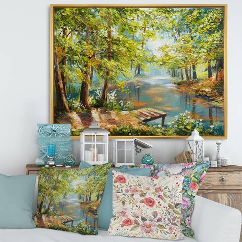 Designart 'Autumn Forest With Meandering River' Lake House Framed Canvas Wall Art Print