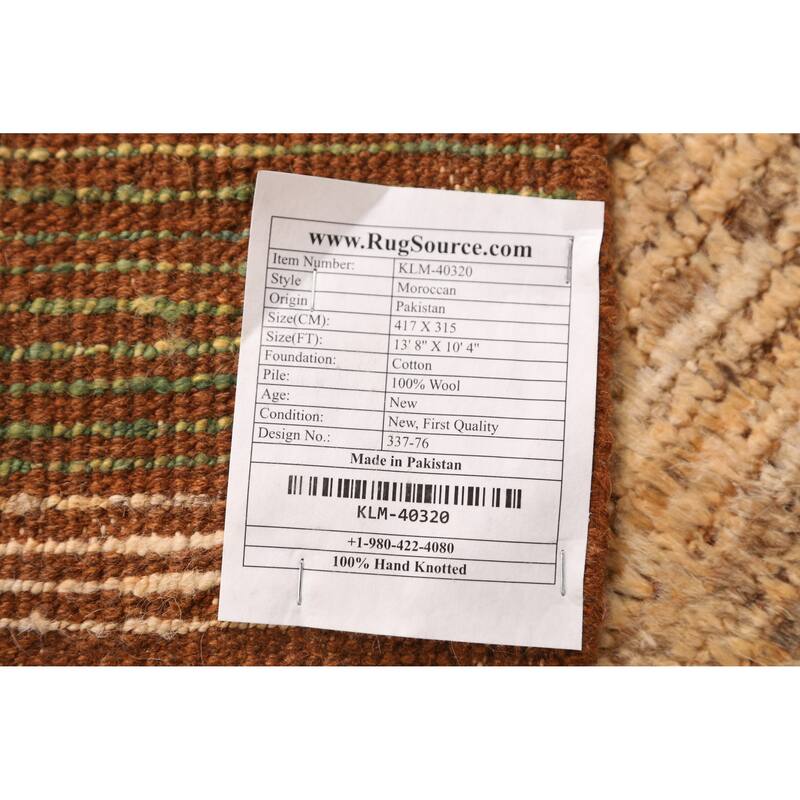 Orange Geometric Moroccan Oriental Large Rug Handmade Wool Carpet - 10'4" x 13'8"