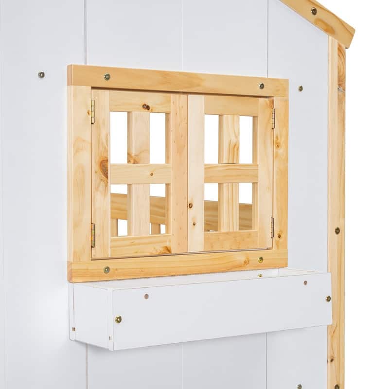 Twin over Twin House Bunk Bed with Roof , Window, Window Box, Door