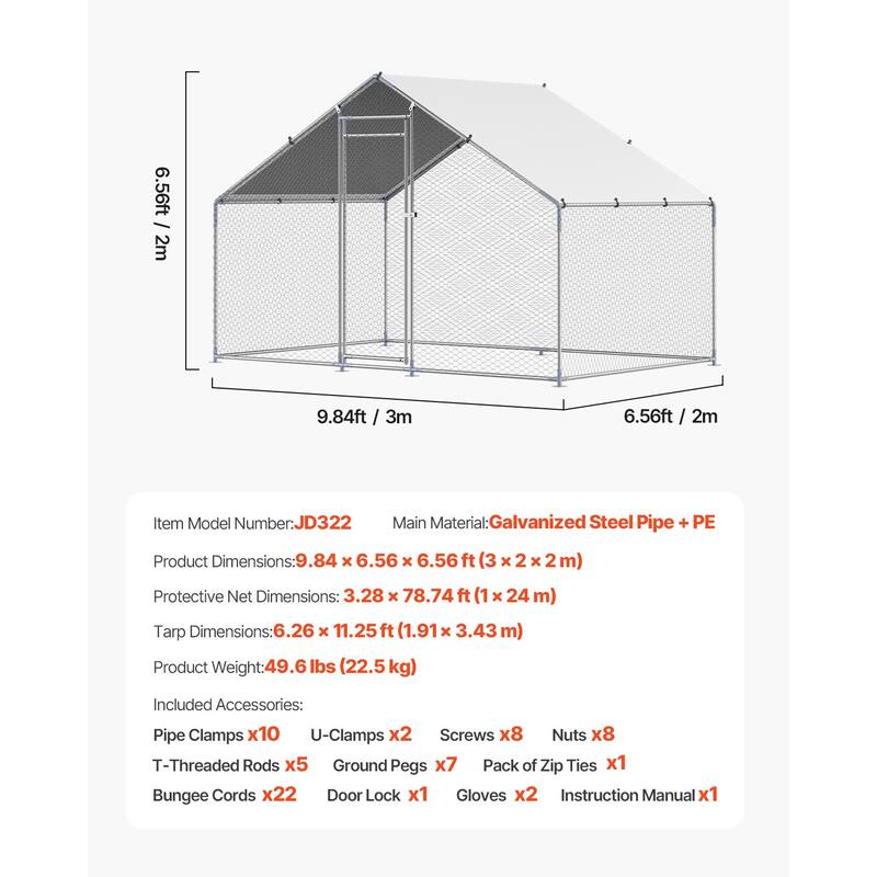 UIMOSO Metal Chicken Coop, Large Walk-in Chicken Runs with Cover, Hen House Enclosure with Security Lock