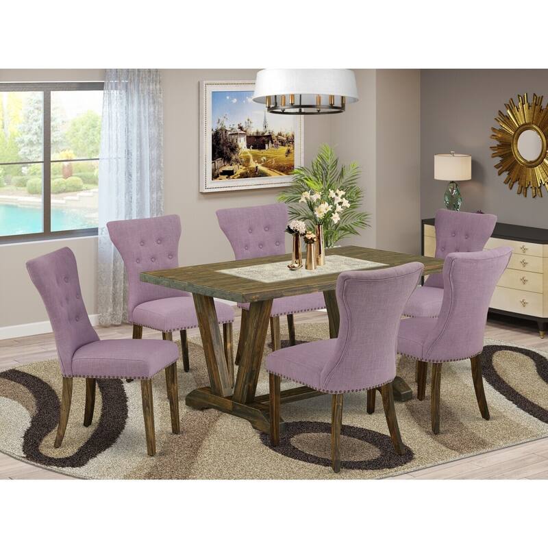 7-Piece Kitchen Dinette Set - Rectangular Table with 6 Parsons Chairs - Hardwood Frame