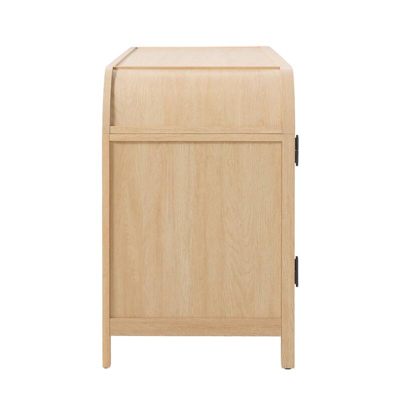 Walker Edison Modern Curved Easy Assembly TV Stand with Glass Paneled Doors