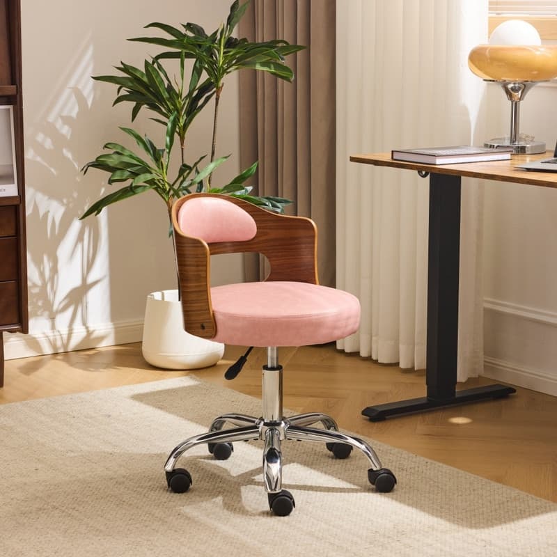 Ring-Shaped Wooden Back Office Chair With Foot Spikes And Wheels