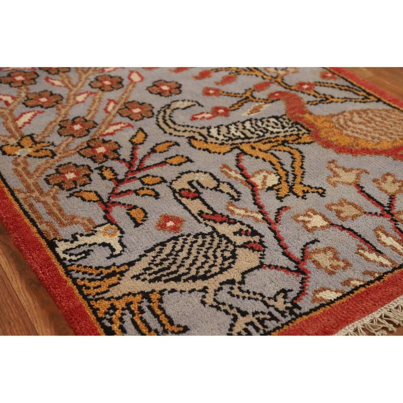 Hand Knotted Oriental 100% Wool Carpet Traditional All-Over Greys & Charcoal Ziegler Runner Rug - 7' 11'' X 2' 5''