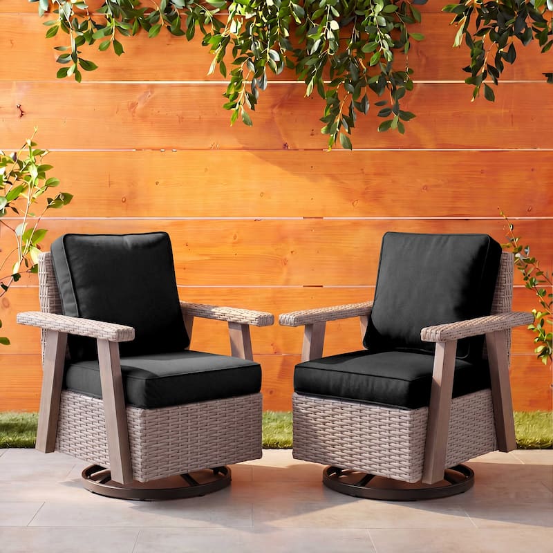 Cozywor Wicker Patio Outdoor Swivel Rocking Chair (Set of 2) - Black