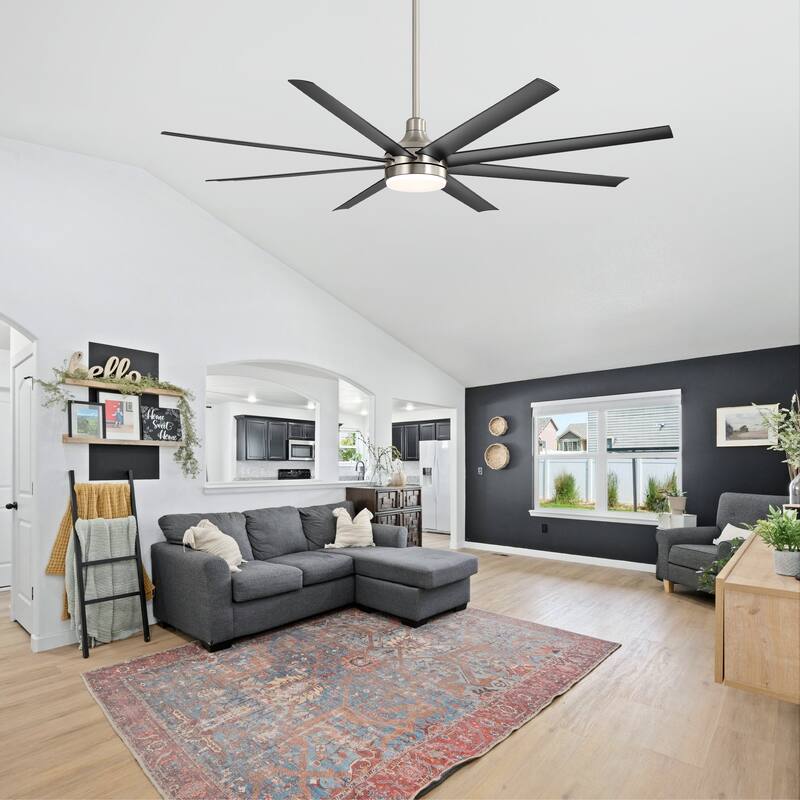 72 Inch Black Morden LED Ceiling Fan with Light Remote(8-Blade)
