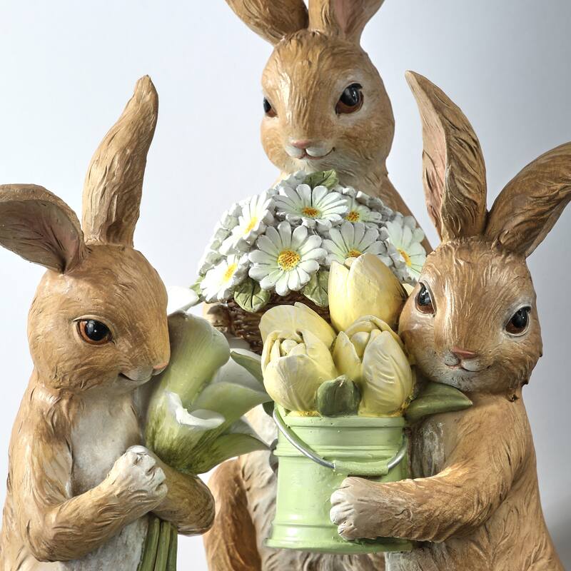 11.5" Resin Bunny With Floral Bouquet Set of 3