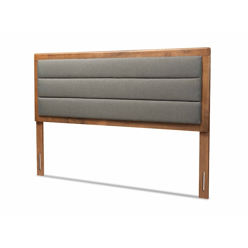 Modern Dark Grey Fabric Upholstered Full Size Headboard with Walnut Wood Frame, Comfortable Padded Design