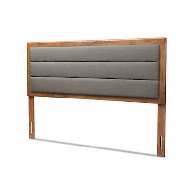 Modern Dark Grey Fabric Upholstered Full Size Headboard with Walnut Wood Frame, Comfortable Padded Design