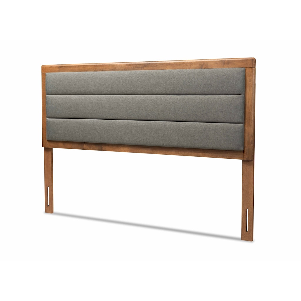 Modern Dark Grey Fabric Upholstered Full Size Headboard with Walnut Wood Frame, Comfortable Padded Design