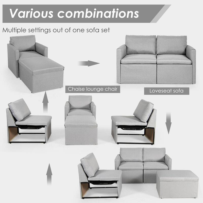 Gymax Convertible L-shaped Sectional Sofa Couch Chaise w/ Ottoman - See Details