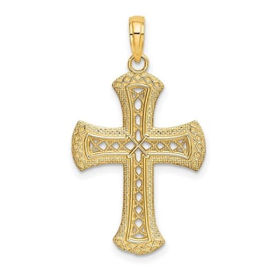 Curata 14k Yellow Gold Filigree Heavily Textured Cross Necklace 18mm x 25.3mm