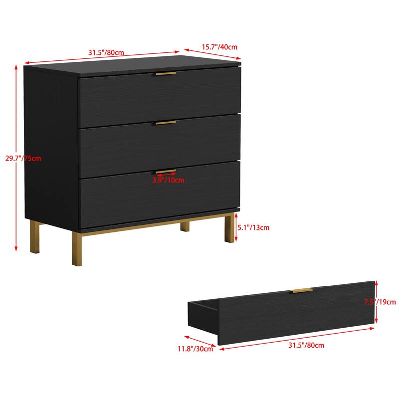 Timechee 3 Drawer 29.7'' H Storage Chest Black Dresser End Table