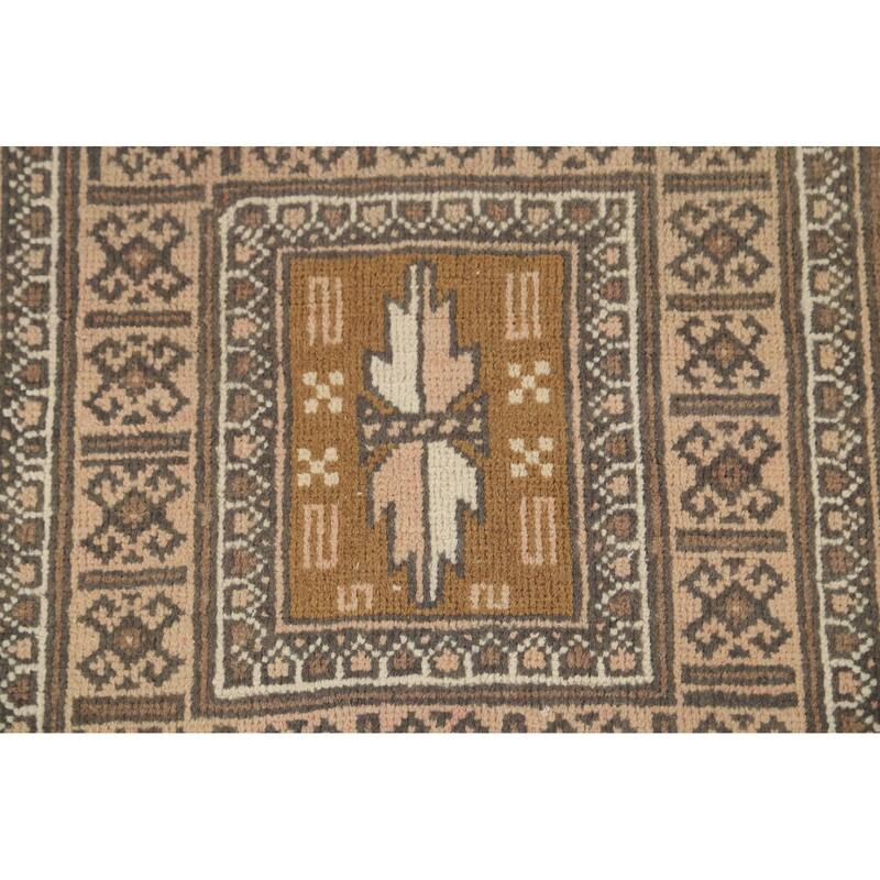 Geometric Balouch Persian Vintage Area Rug Handmade Wool Carpet - 3'8" x 7'1"