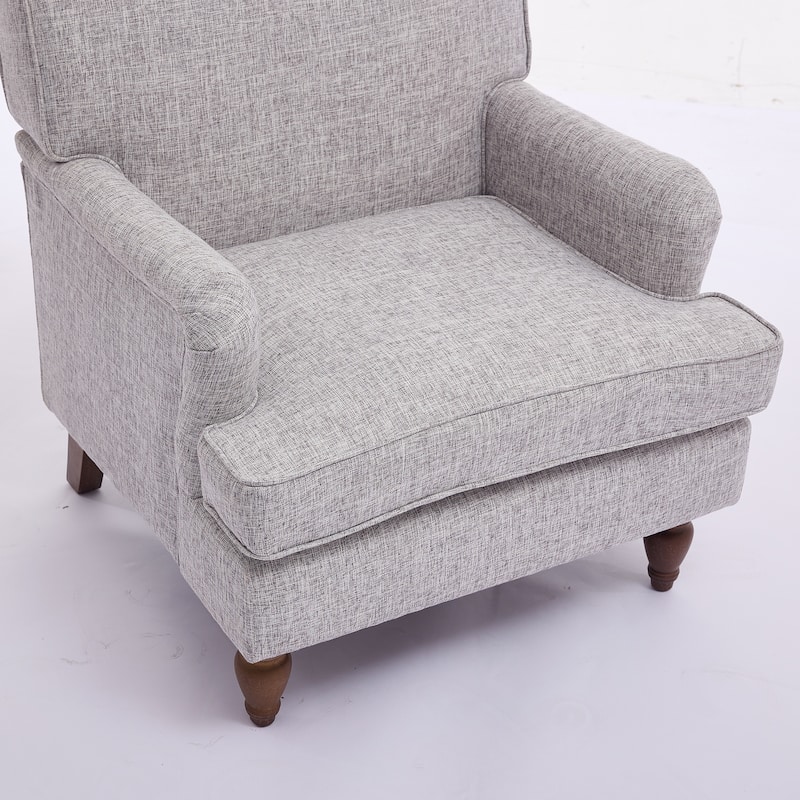 Roomfitters Vintage Upholstered Armchair with Solid Wood Legs, Linen Fabric Accent Chair for Living Room or Bedroom