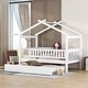 preview thumbnail 10 of 58, Wooden House Bed With Twin Size Trundle Twin - White