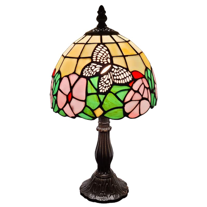 Tiffany Style Mini Accent Lamp Floral Butterfly Flower Nightstand Decor Handmade Gift AM042TL08B Amora Lighting