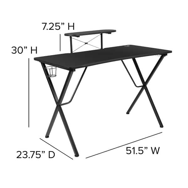 dimension image slide 0 of 2, Gaming Desk & Chair Set with Cup Holder, Headphone Hook, and Monitor Stand