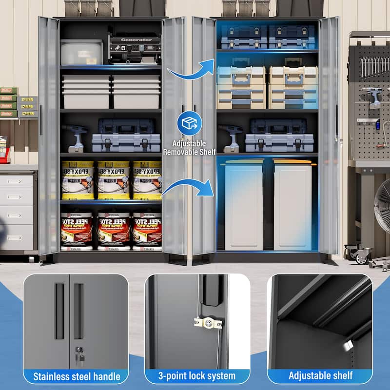 71 inch Garage Storage Cabinet Shelving Kitchen Pantry Locker with Adjustable Shelves for Office, Garage, Home, Pantry
