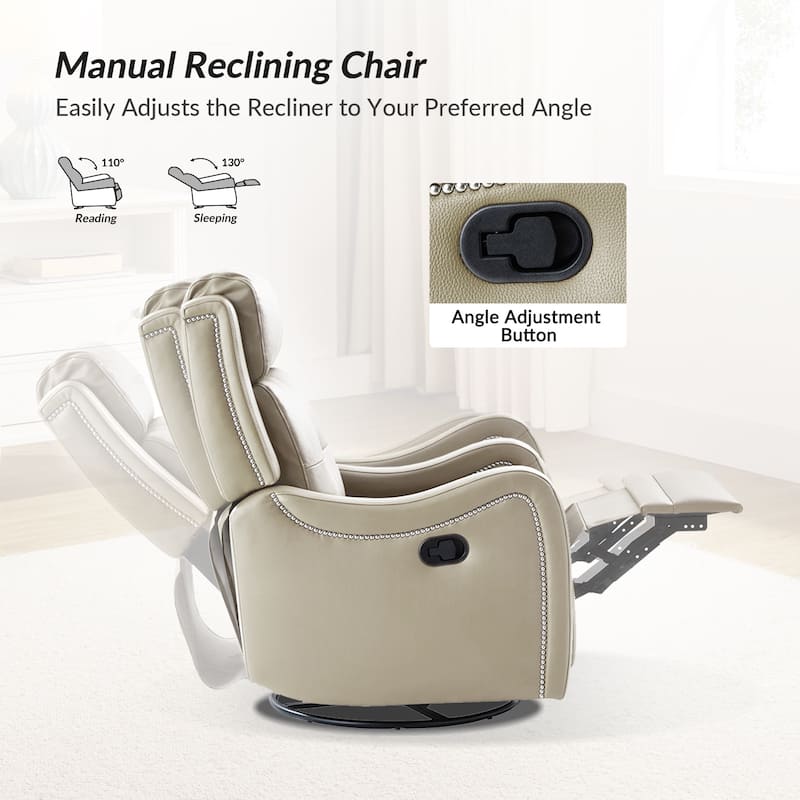 Franco Modern Genuine Leather Swivel Rocker Recliner with Nailhead Trims by HULALA HOME