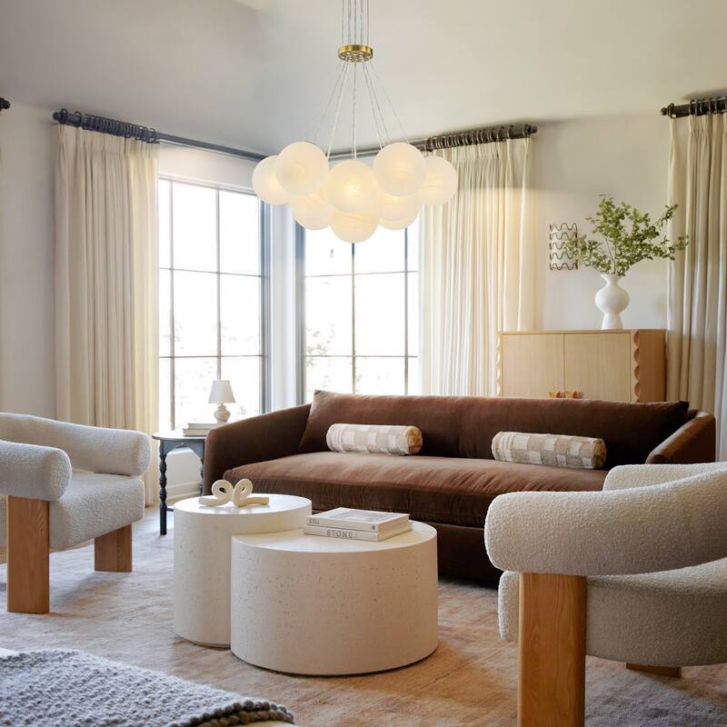 13-Light Modern Gold Linear Textured Glass Globe Bubble Chandelier - 25.5 in. W x 64.9 in. H