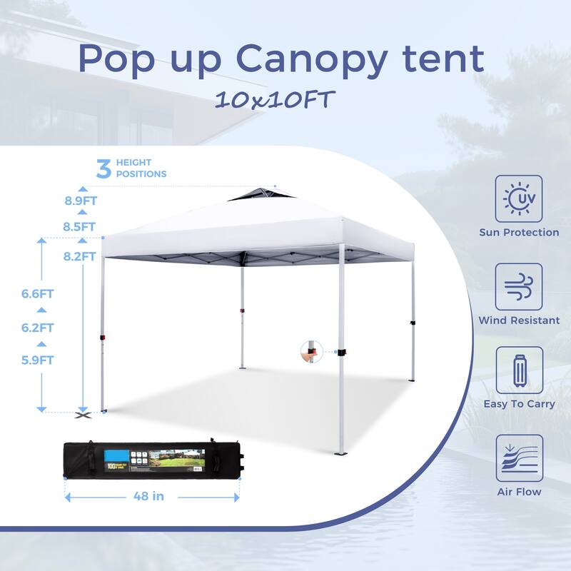 10x10 Pop-up Canopy Portable Lightweight FoldingTent, Adjustable Height Instant Gazebo Canopy with Wheeled Bag