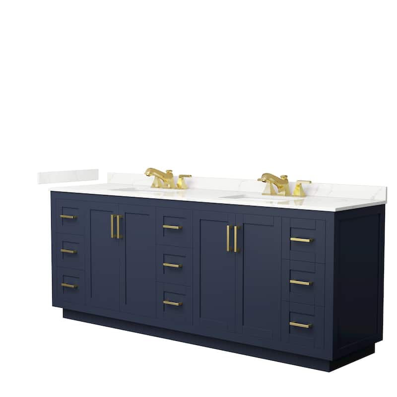 Miranda 84-inch Double Vanity, Quartz Top - Dark Blue, Gold Trim, Giotto Quartz Top