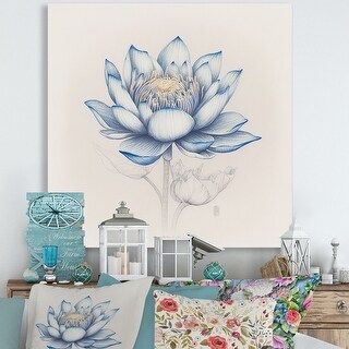 Designart "Vintage Blue Lotus II" Floral Lotus Canvas Wall Art - Bed ...