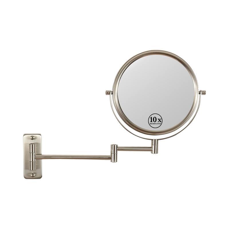 8 in. Small Round 10X HD Magnifying Double Sided Telescopic Bathroom Makeup Mirror - Brushed Nickel