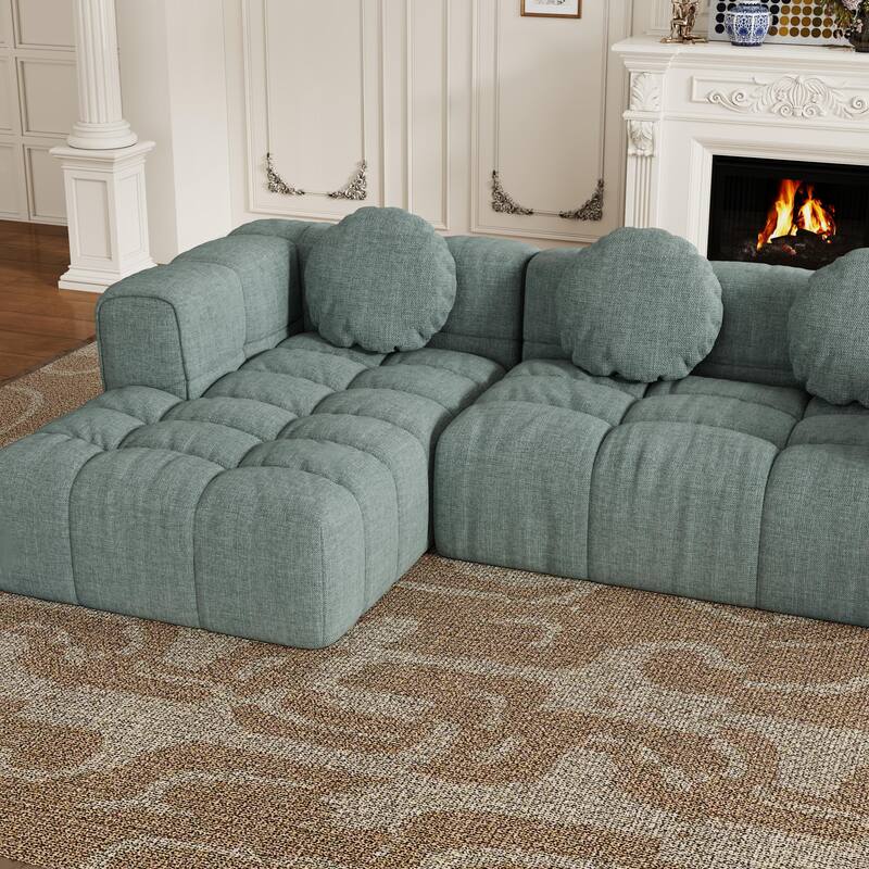 Modern Upholstered Combination Sofa Set,Fully Compressed Modular 103" L-Shaped ,Set With 3 Pillows