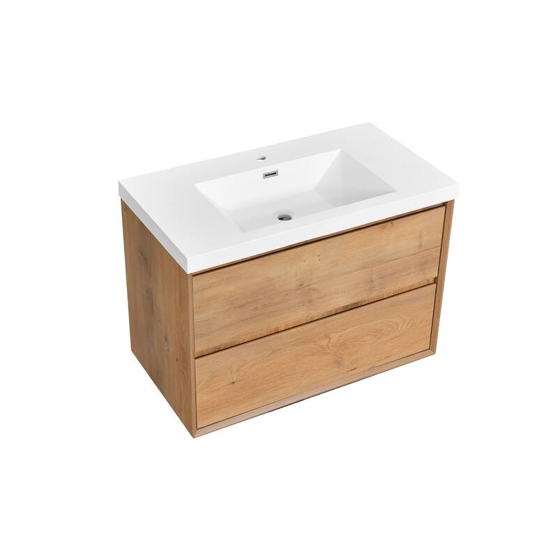NebulaSky 36 in Wall Mounted Single Sink Bathroom Vanity with Top Combo Cabinet Vanity Set Invisible Handles