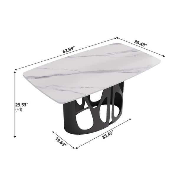 dimension image slide 1 of 6, Cuve Edge Rectangle Dining Table Kitchen Table, Slate Table Top With Blakc Metal Pedestal
