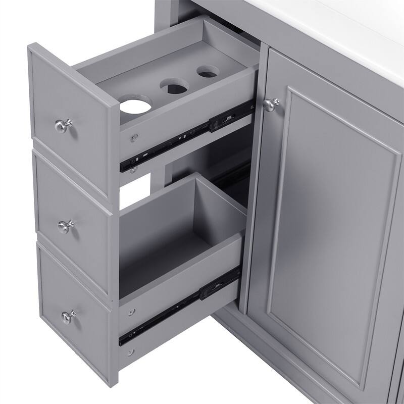 36'' Bathroom Vanity Cabinet with Ceramic Sink, Freestanding Bathroom Vanity Cabinet with 4 Drawers, 1 Door and Adjustable Shelf
