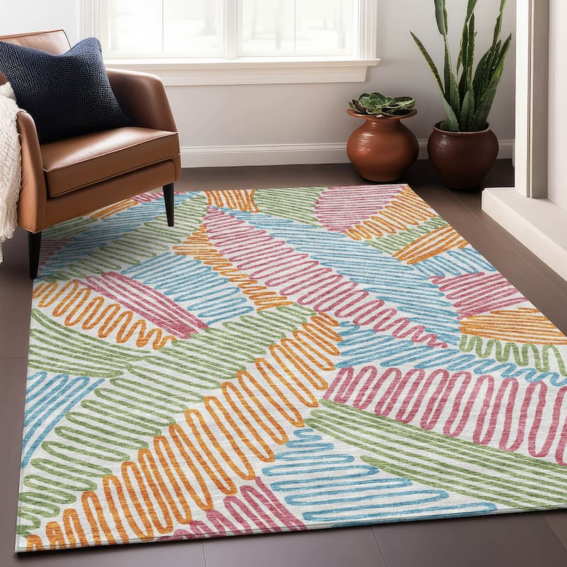 Premium Washable Super Soft Contemporary Leaf Mayfield Rug - White - 8' x 10'