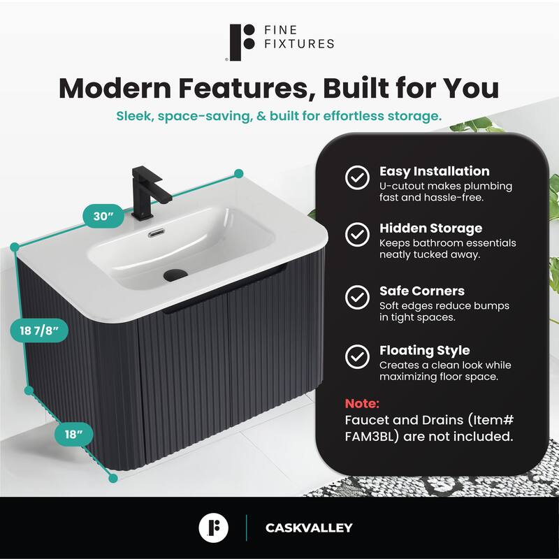 Caskvalley Modern Bathroom Vanity with Straight Fluted Design - Sink Included