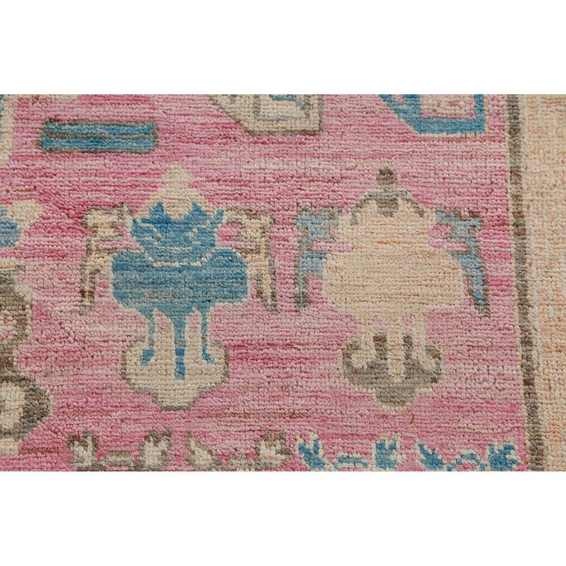 Hand Knotted Oriental 100% Wool Carpet Transitional Geometric Pink Oushak Area Rug - 7' 0'' X 5' 4''