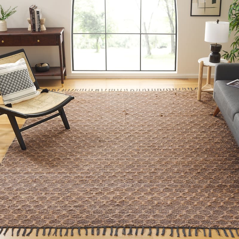 SAFAVIEH Handmade Cape Cod Zorina Coastal Jute Tassel Rug - 8' x 10' - Charcoal/Natural
