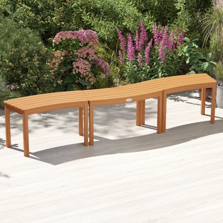 Outdoor Curved Acacia Wood Bench Set of 2/3/4 for Front Porch-3