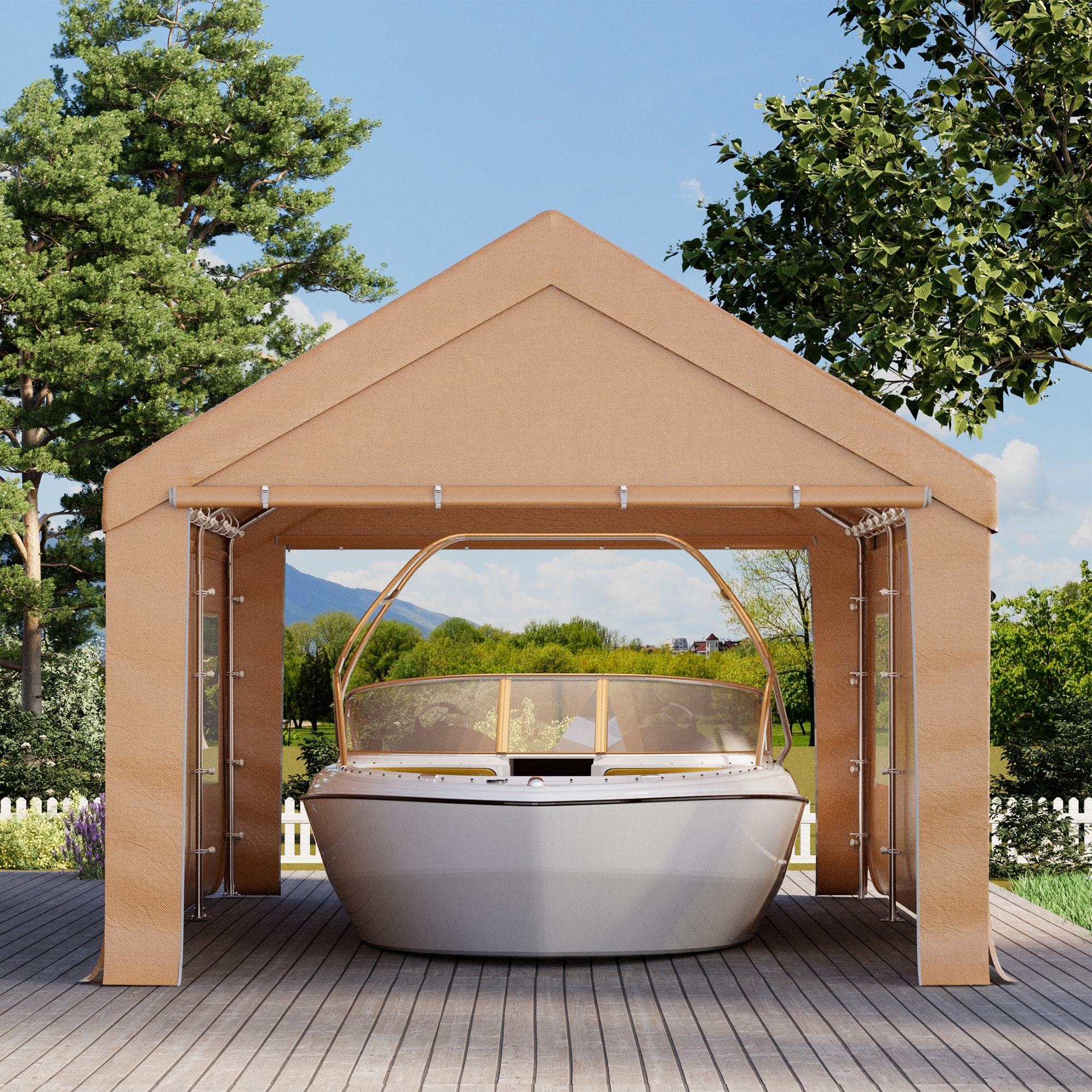 Heavy-Duty Fully Enclosed Carport - UV-Resistant, Waterproof Canopy with Roll-Up Windows & Reinforced Steel Frame