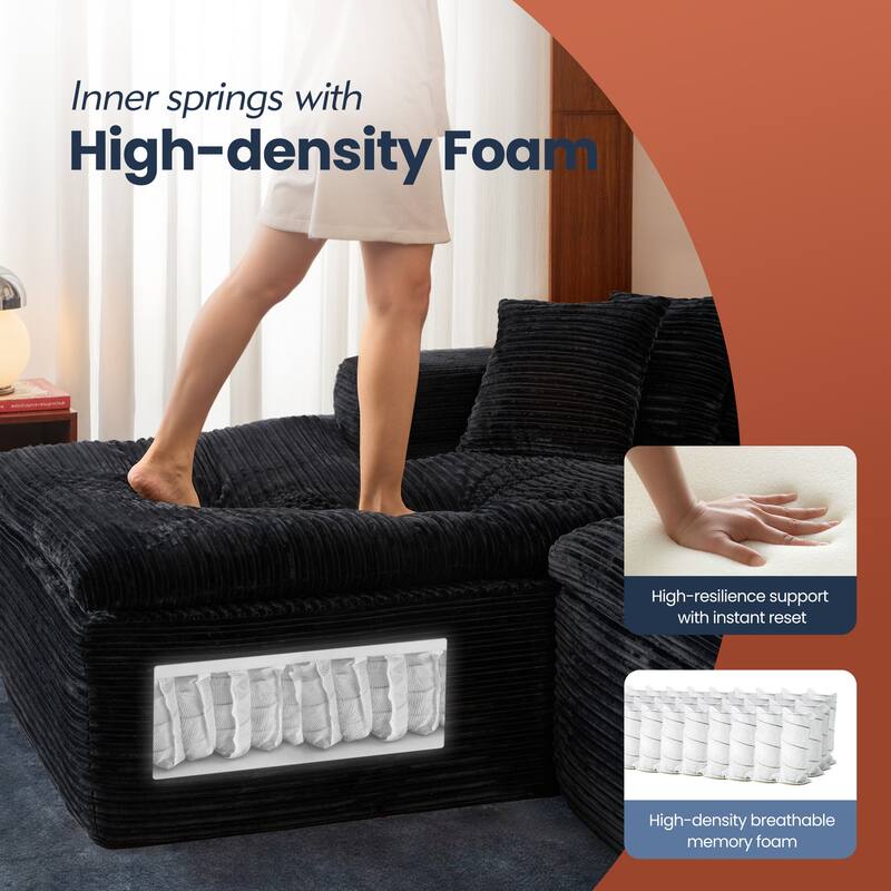 HOOOWOOO Modern Upholstered Fabric Sectional Sofa with Chaise