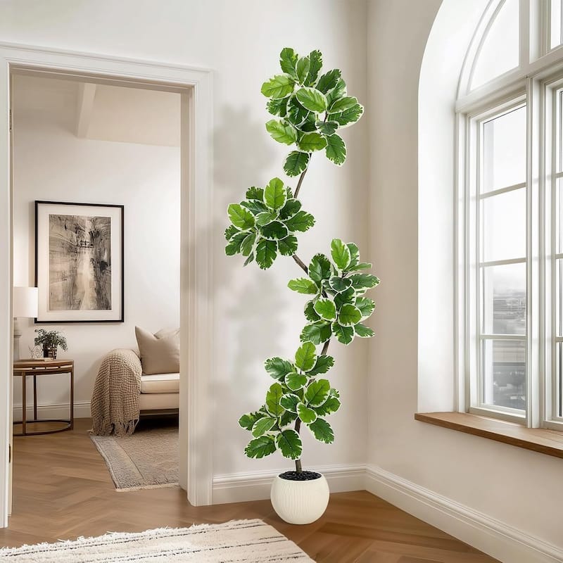 Home Fiddle Leaf Fig Tree Artificial Faux Rubber Tree for Home Decor - 7 FT